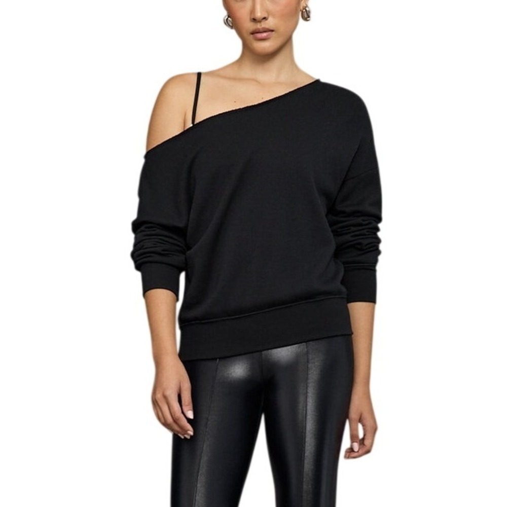 Carbon38 Black Off Shoulder Sweatshirt in French Terry XL Relaxed Slouchy Casual